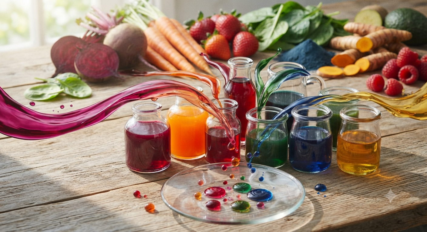 Coloured botanical spice powders in spoons
